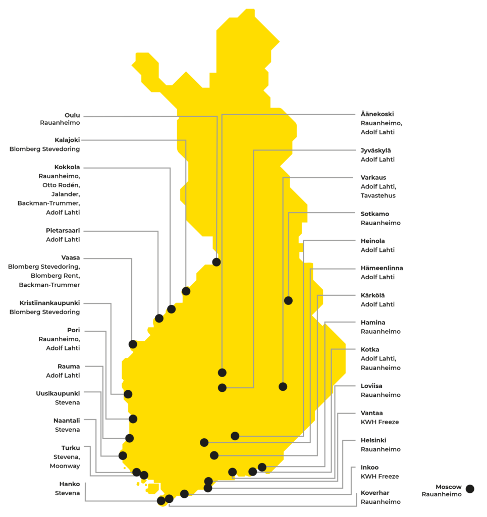 Map of KWH Logistics in Finland.