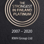 Golden circle and text on a black bottom: The Strongest in Finland Platinum 2007-2020 KWH Group Ltd.