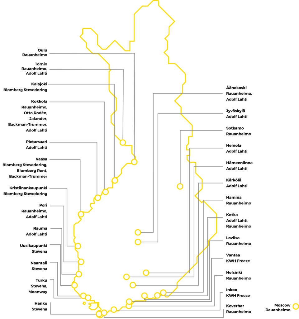 Map of KWH Logistics in Finland.